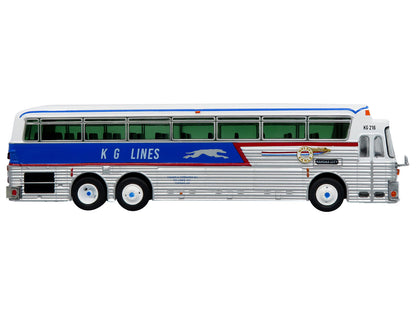 1969 Eagle Model 05 Coach Bus "Golden Eagle - KG Lines/Greyhound" White and Blue with Red Stripes Limited Edition to 504 pieces Worldwide 1/87 (HO) Diecast Model by Iconic Replicas