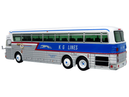 1969 Eagle Model 05 Coach Bus "Golden Eagle - KG Lines/Greyhound" White and Blue with Red Stripes Limited Edition to 504 pieces Worldwide 1/87 (HO) Diecast Model by Iconic Replicas