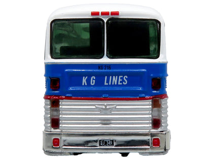 1969 Eagle Model 05 Coach Bus "Golden Eagle - KG Lines/Greyhound" White and Blue with Red Stripes Limited Edition to 504 pieces Worldwide 1/87 (HO) Diecast Model by Iconic Replicas