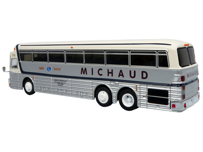 1969 Eagle Model 05 Coach Bus "Michaud Bus Lines Yankee Traveler" White and Silver with Black Stripes Limited Edition to 504 pieces Worldwide 1/87 (HO) Diecast Model by Iconic Replicas