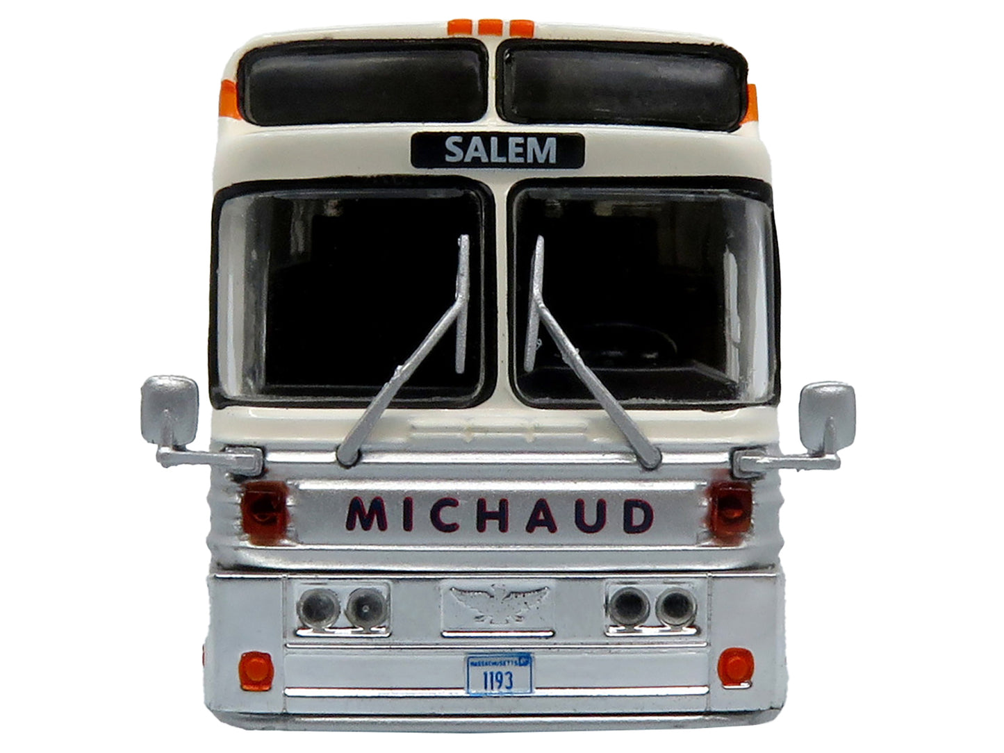 1969 Eagle Model 05 Coach Bus "Michaud Bus Lines Yankee Traveler" White and Silver with Black Stripes Limited Edition to 504 pieces Worldwide 1/87 (HO) Diecast Model by Iconic Replicas