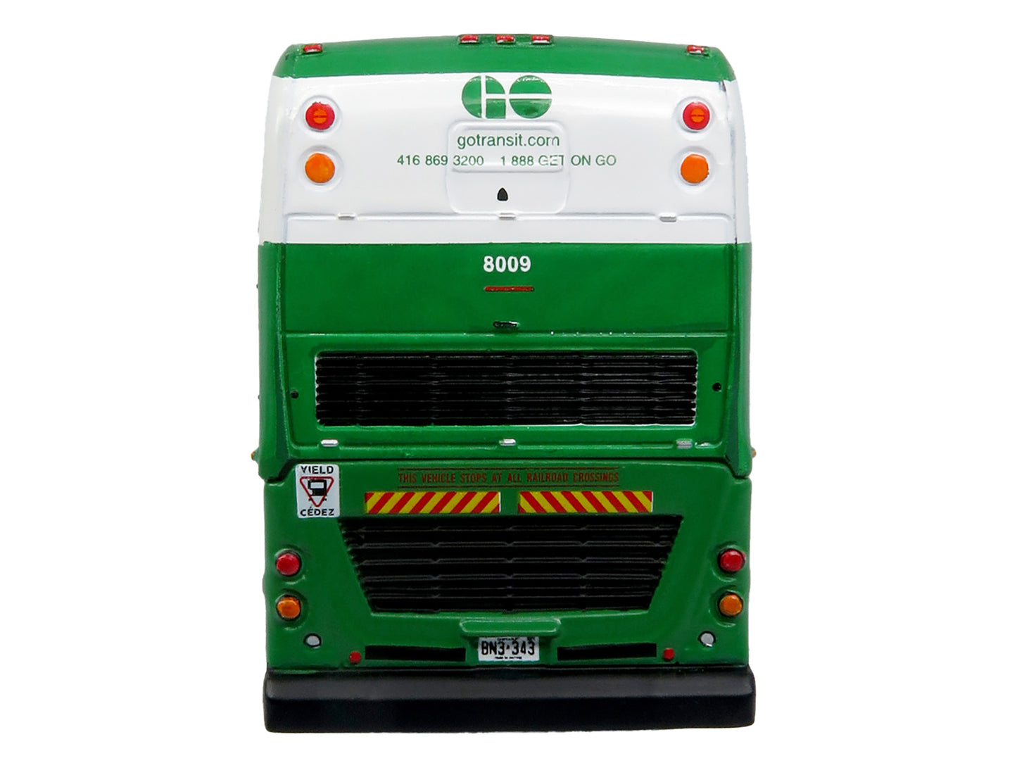 Alexander Dennis Enviro 500 Double Decker Bus "GO Transit" White and Green "North American Bus & Motorcoach Collection" Limited Edition to 504 pieces Worldwide 1/87 (HO) Diecast Model by Iconic Replicas