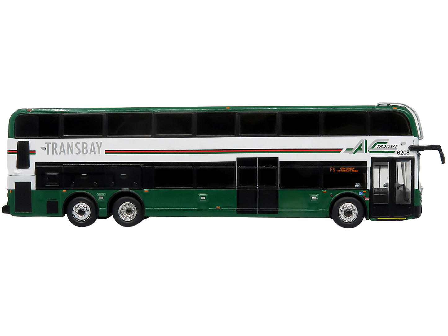 Alexander Dennis Enviro 500 Double Decker Bus "AC Transit / Transbay" Green and White "North American Bus & Motorcoach Collection" Limited Edition to 504 pieces Worldwide 1/87 (HO) Diecast Model by Iconic Replicas