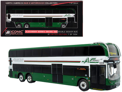 Alexander Dennis Enviro 500 Double Decker Bus "AC Transit / Transbay" Green and White "North American Bus & Motorcoach Collection" Limited Edition to 504 pieces Worldwide 1/87 (HO) Diecast Model by Iconic Replicas