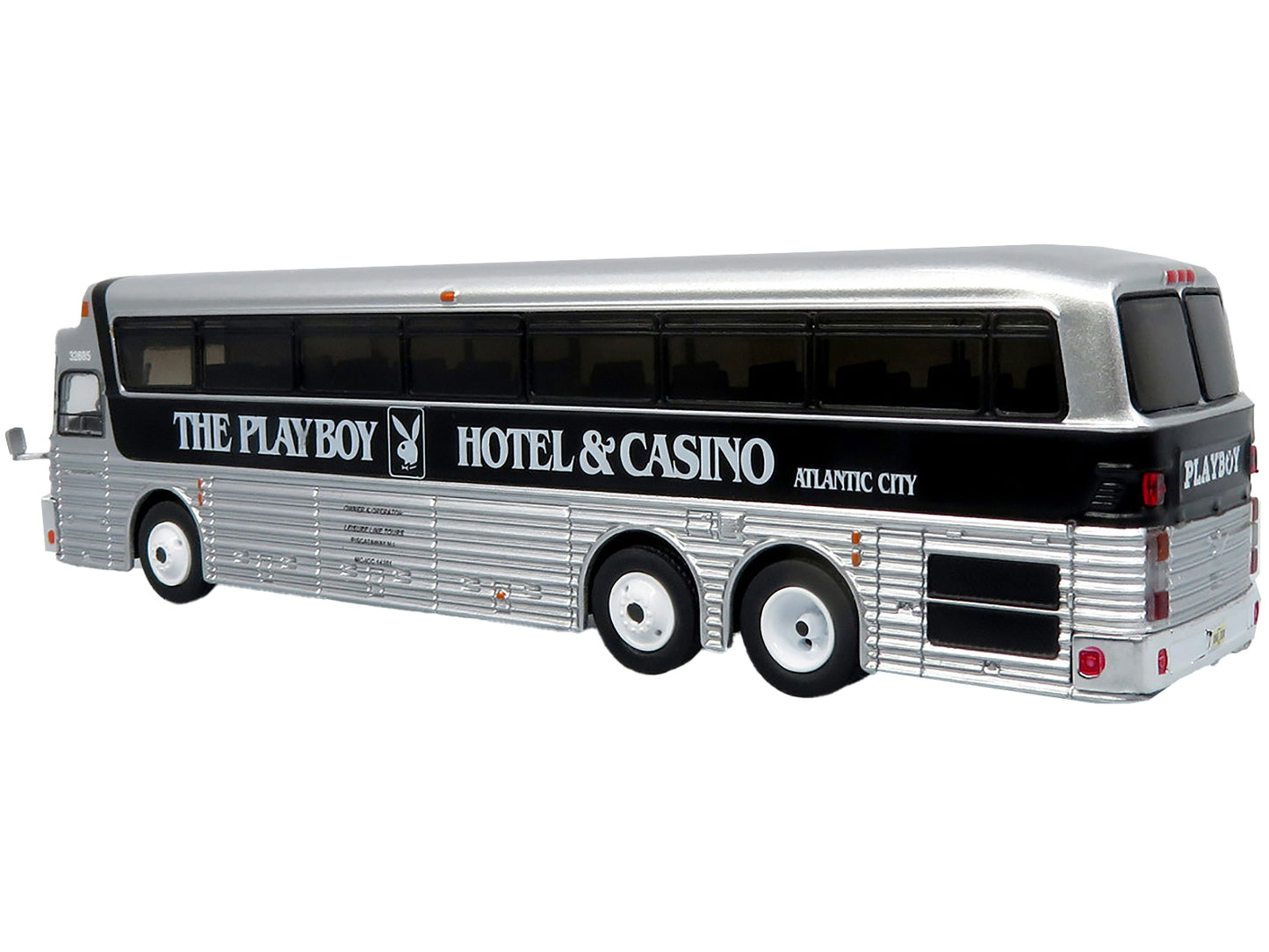 1969 Eagle Model 05 Coach Bus "The Playboy Hotel & Casino" Silver and Black Limited Edition to 504 pieces Worldwide 1/87 (HO) Diecast Model by Iconic Replicas