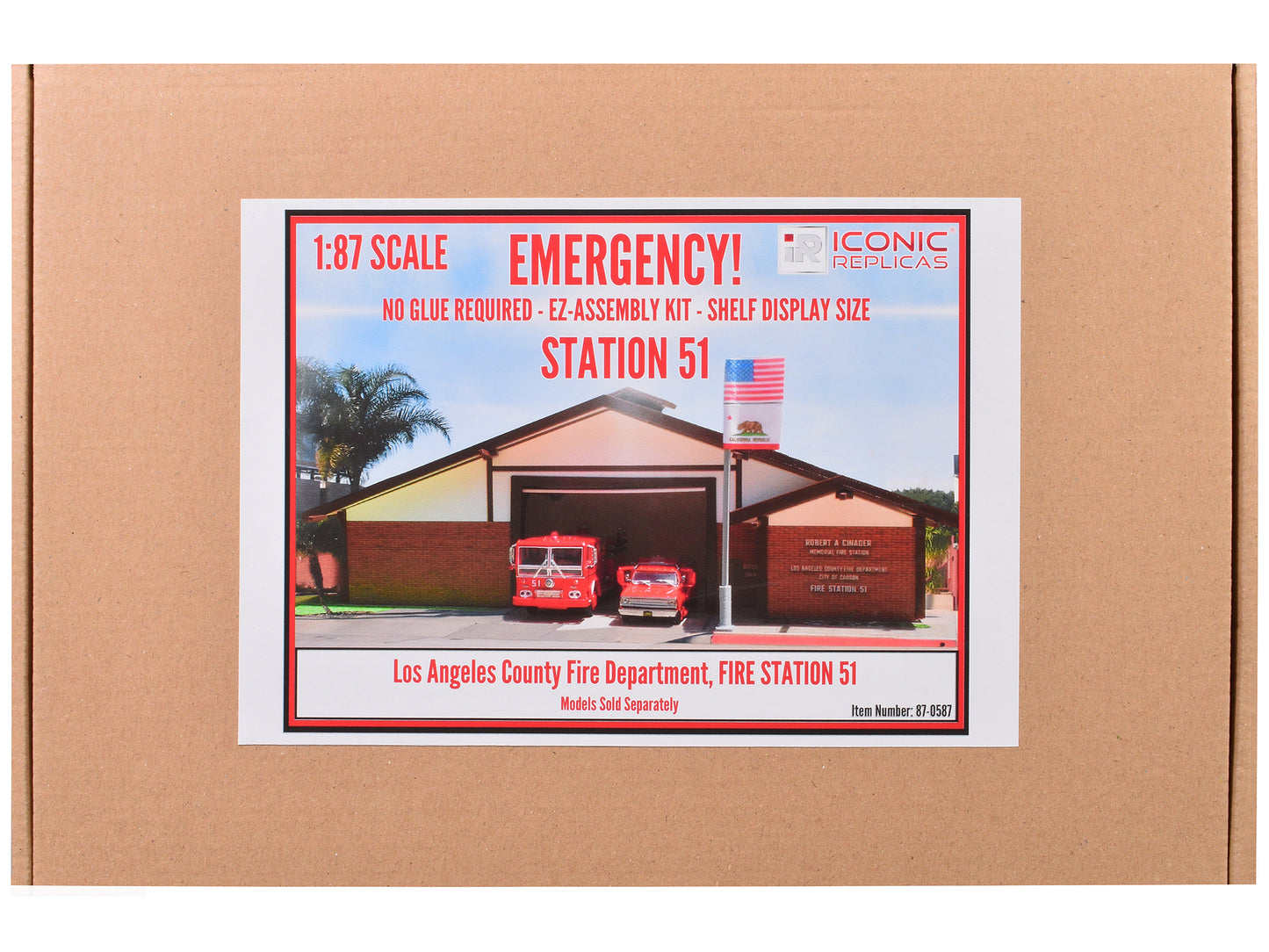 Fire Station 51 LACoFD (Los Angeles County Fire Department) Diorama EZ Assembly Kit "Emergency!" (1972-1977) TV Series 1/87 (HO) Model by Iconic Replicas