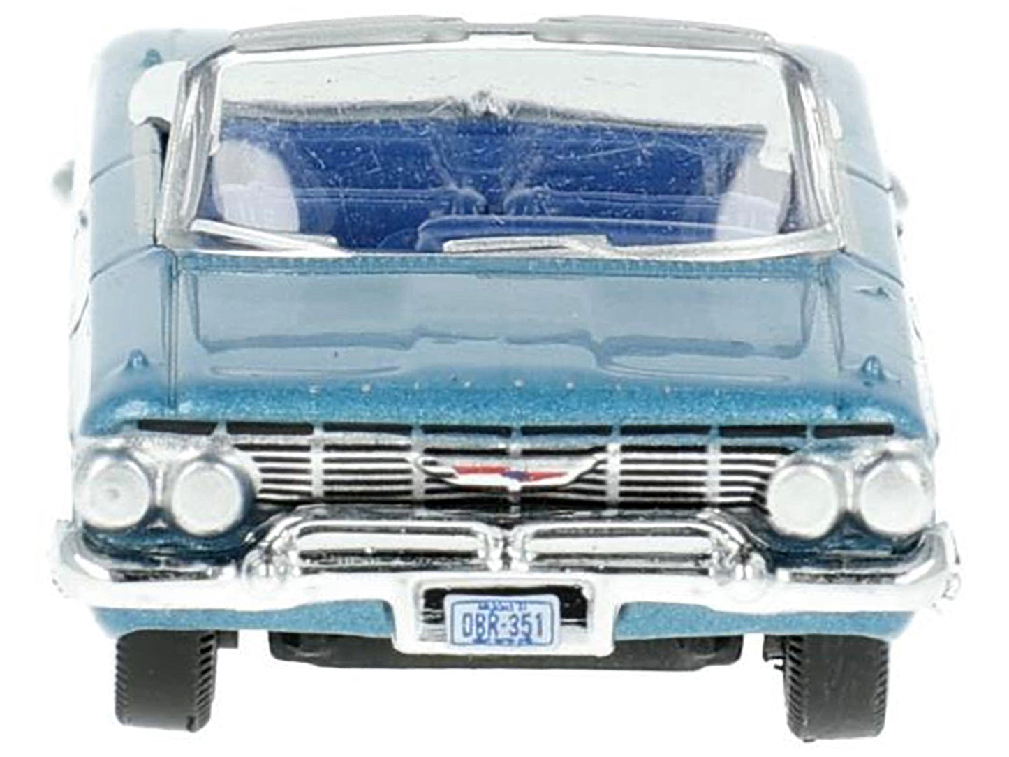 1961 Chevrolet Impala Convertible Jewel Blue Metallic and White with Blue Interior 1/87 (HO) Scale Diecast Model Car by Oxford Diecast