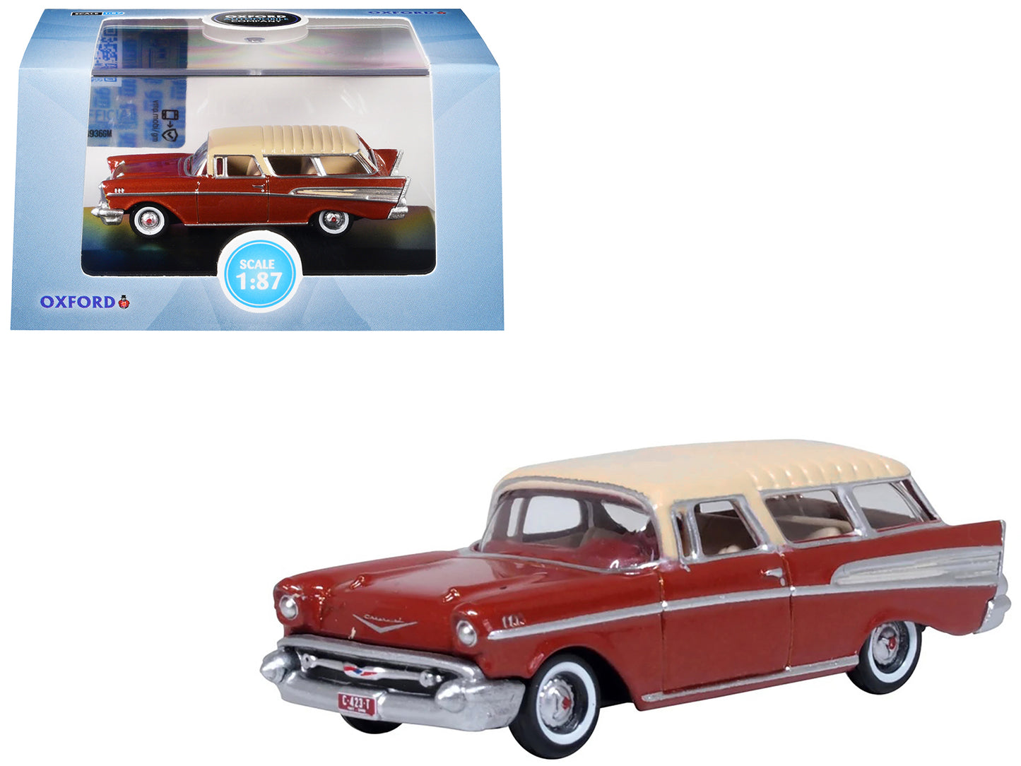 1957 Chevrolet Nomad Adobe Beige with Sierra Gold Top 1/87 (HO) Scale Diecast Model Car by Oxford Diecast