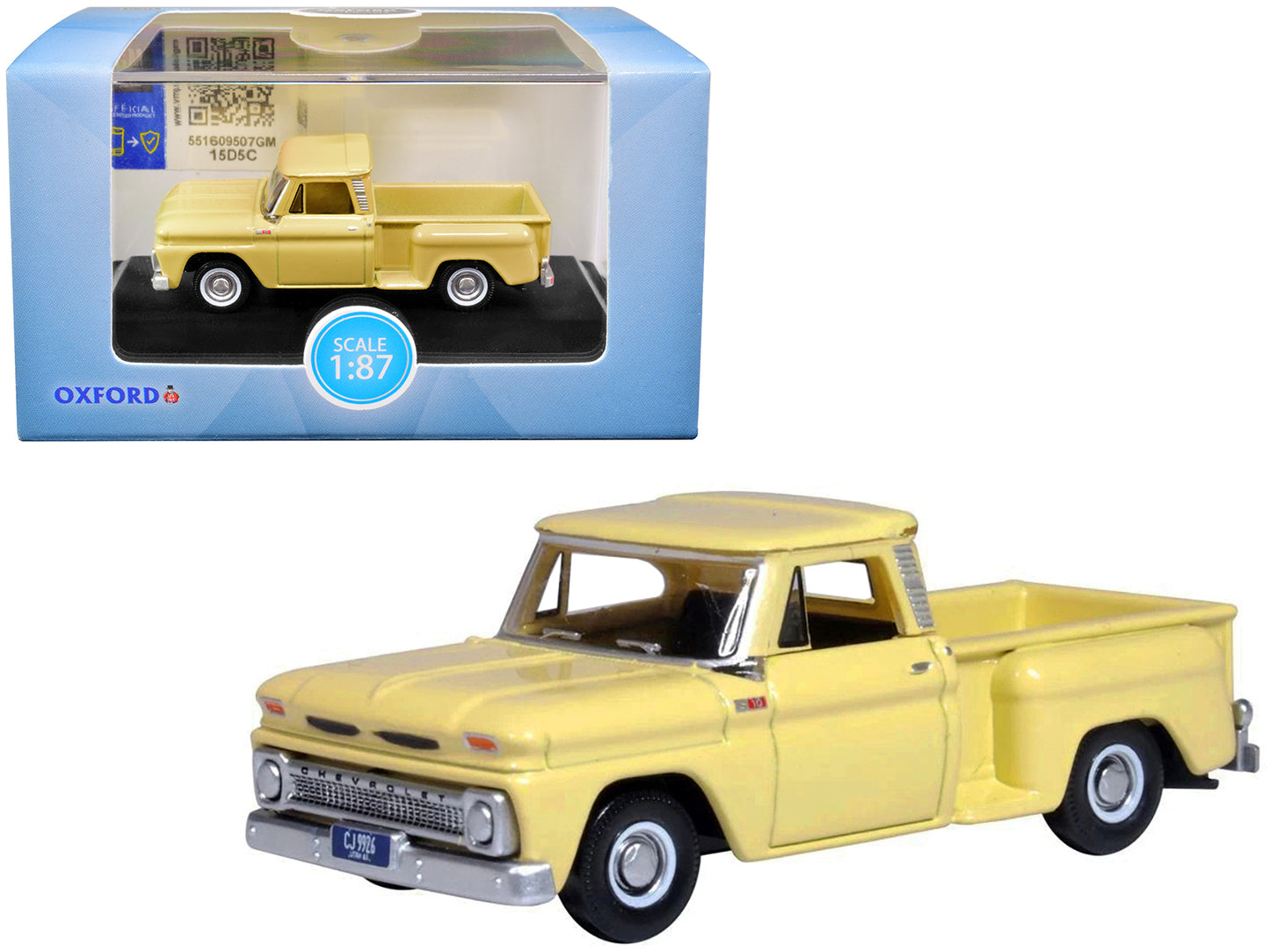 1965 Chevrolet C10 Stepside Pickup Truck Yellow 1/87 (HO) Scale Diecast Model Car by Oxford Diecast