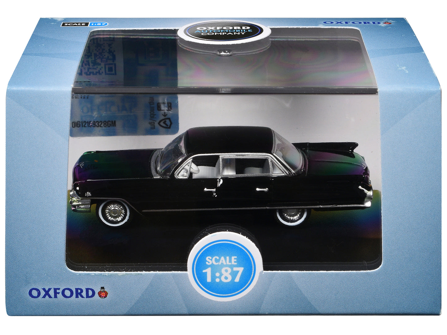 1961 Cadillac Sedan DeVille Ebony Black with White Interior 1/87 (HO) Scale Diecast Model Car by Oxford Diecast