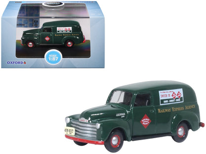 1950 Chevrolet Panel Van "Railway Express Agency" Dark Green 1/87 (HO) Scale Diecast Model Car by Oxford Diecast