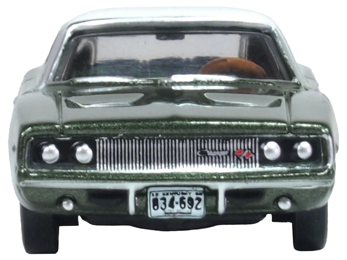 1968 Dodge Charger Racing Green Metallic with White Top and Tail Stripe 1/87 (HO) Scale Diecast Model Car by Oxford Diecast