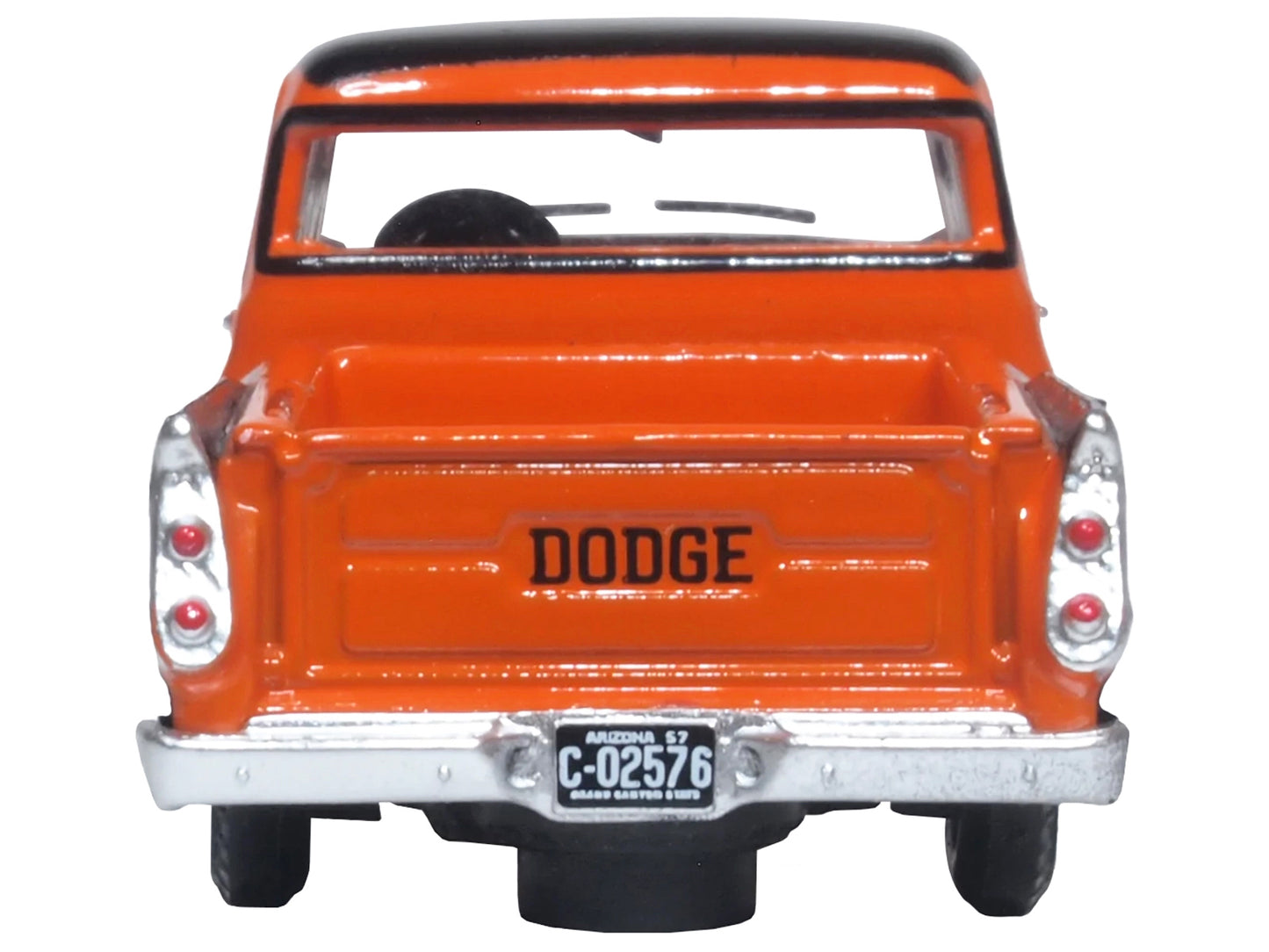 1957 Dodge D100 Sweptside Pickup Truck Omaha Orange and Jewel Black 1/87 (HO) Scale Diecast Model Car by Oxford Diecast