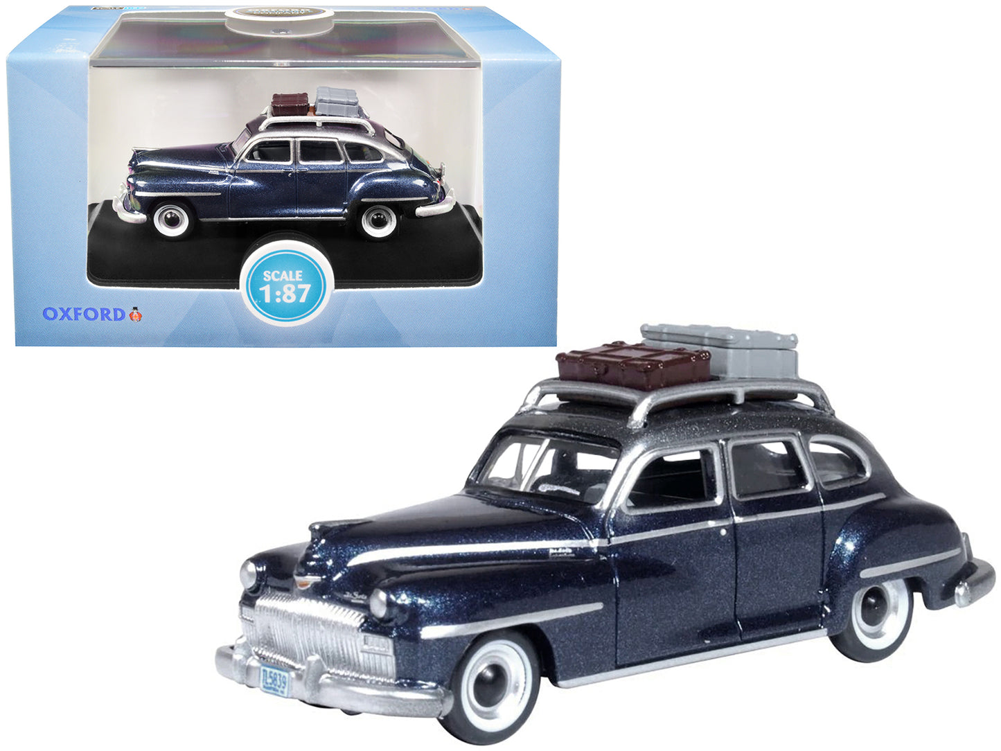 1946 DeSoto Suburban with Roof Rack and Luggage Butterfly Blue Metallic with Crystal Gray Top 1/87 (HO) Scale Diecast Model Car by Oxford Diecast