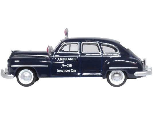 1946 DeSoto Suburban Ambulance Dark Blue "Junction City Ambulance" 1/87 (HO) Scale Diecast Model Car by Oxford Diecast