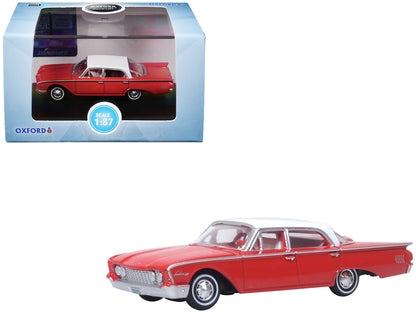 1960 Ford Fairlane Sedan 500 Monte Carlo Red with Corinthian White Top and Interior 1/87 (HO) Scale Diecast Model Car by Oxford Diecast