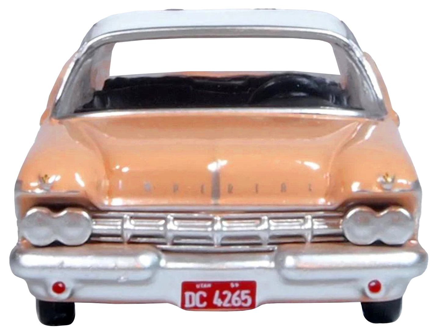 1959 Chrysler Imperial Crown 2 Door Hardtop Persian Pink with White Top 1/87 (HO) Scale Diecast Model Car by Oxford Diecast