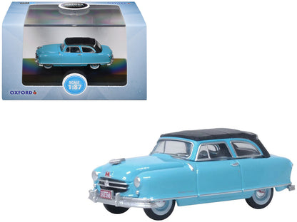 1950 Nash Rambler Custom Landau Convertible (Closed) Strato Blue with Black Top 1/87 (HO) Scale Diecast Model Car by Oxford Diecast