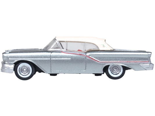 1957 Oldsmobile 88 Convertible (Top-Up) Juneau Gray with White Top and Red Interior 1/87 (HO) Scale Diecast Model Car by Oxford Diecast