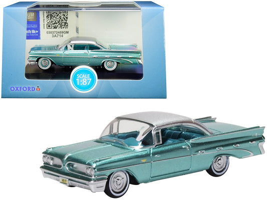 1959 Pontiac Bonneville Coupe Seaspray Green with Silver Top 1/87 (HO) Scale Diecast Model Car by Oxford Diecast