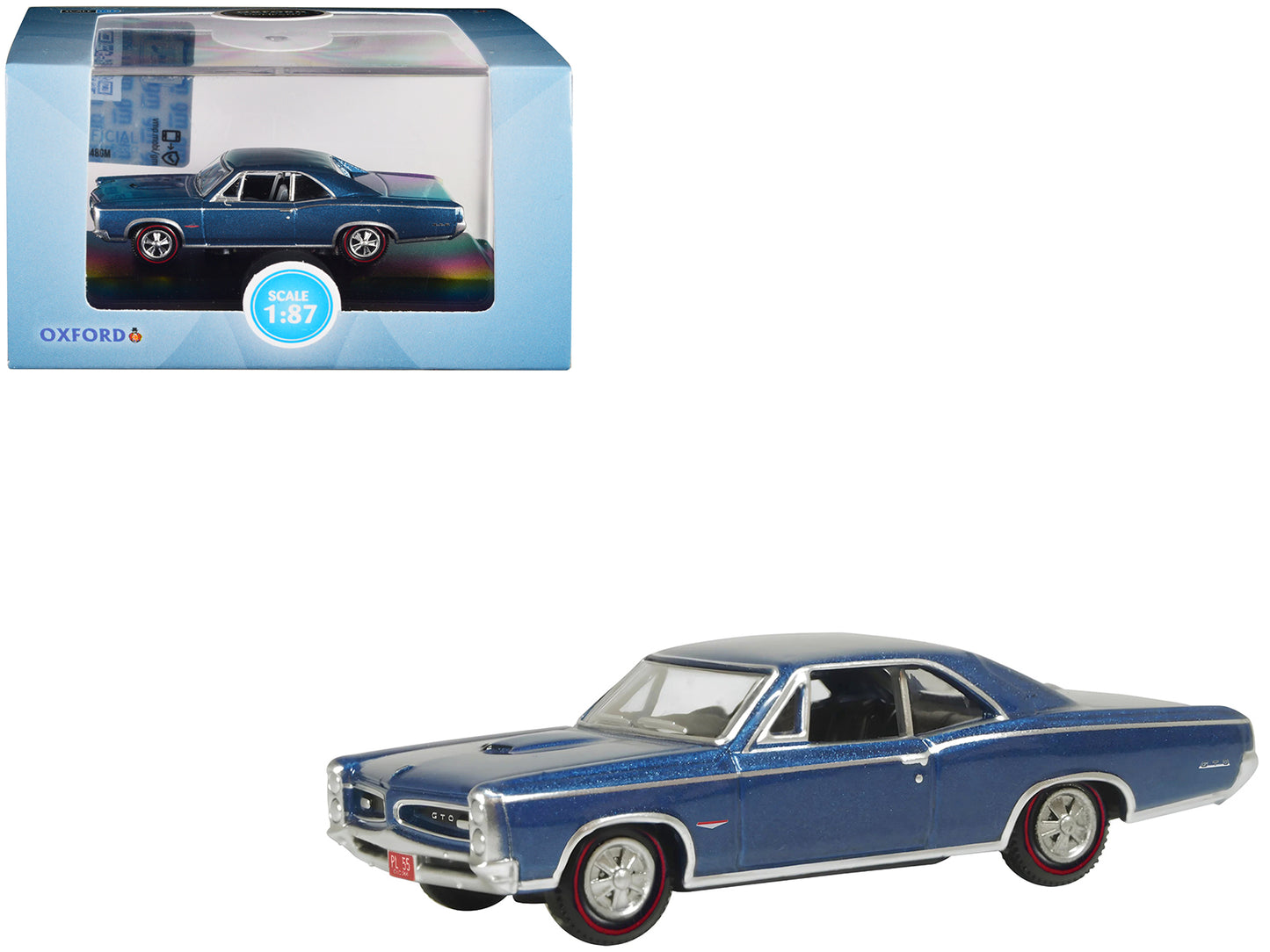 1966 Pontiac GTO Fontaine Blue Metallic 1/87 (HO) Scale Diecast Model Car by Oxford Diecast