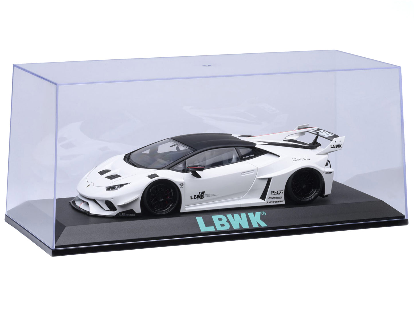 Collectible Display Show Case with Black Plastic Base and Green "LBWK" Logo for 1/18-1/24 Scale Model Cars by Autoart