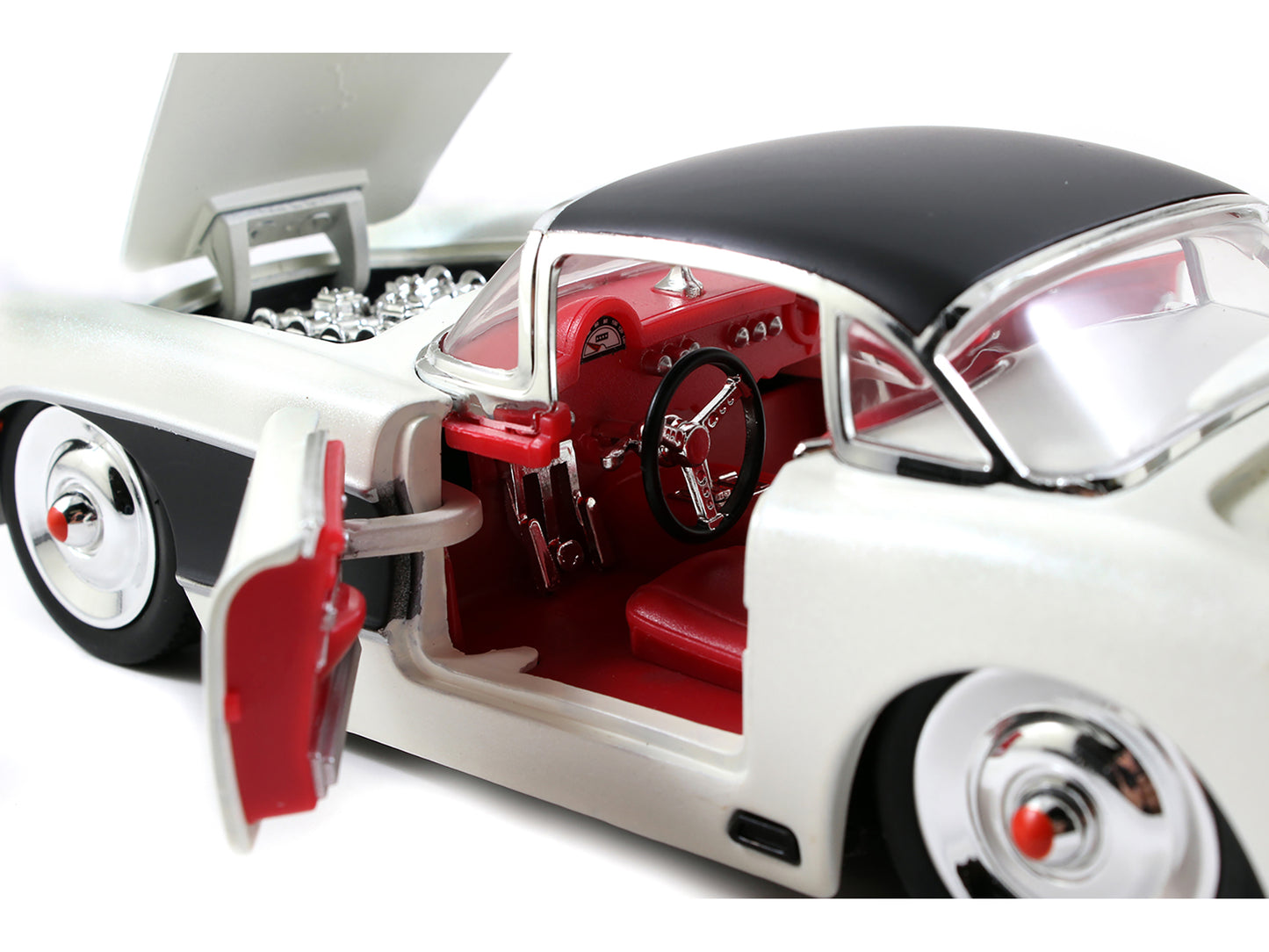 1957 Chevrolet Corvette Satin Cream Metallic with Matt Black Top and Side 1/24 Diecast Model Car by Jada