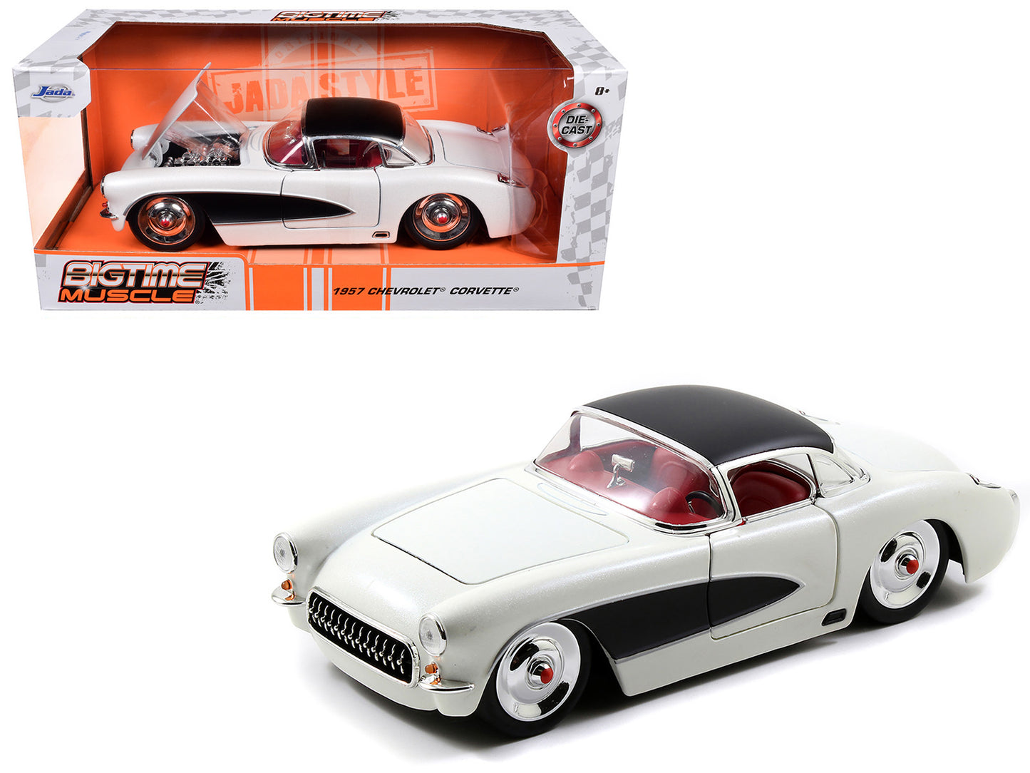 1957 Chevrolet Corvette Satin Cream Metallic with Matt Black Top and Side 1/24 Diecast Model Car by Jada