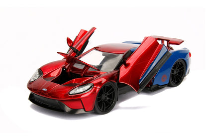 2017 Ford GT with Spider Man Diecast Figurine "Marvel" Series 1/24 Diecast Model Car by Jada