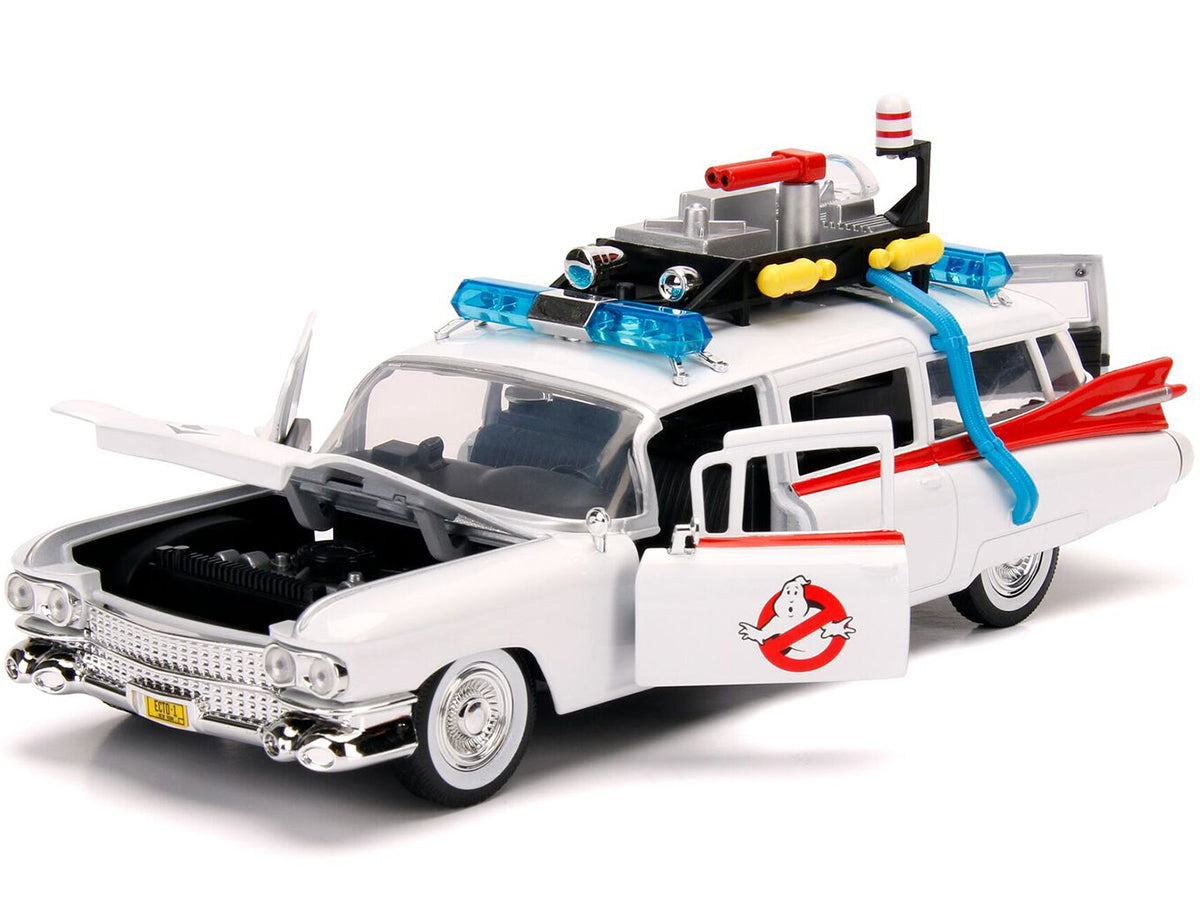 1959 Cadillac Ambulance Ecto-1 White "Ghostbusters" Movie "Hollywood Rides" Series 1/24 Diecast Model Car by Jada