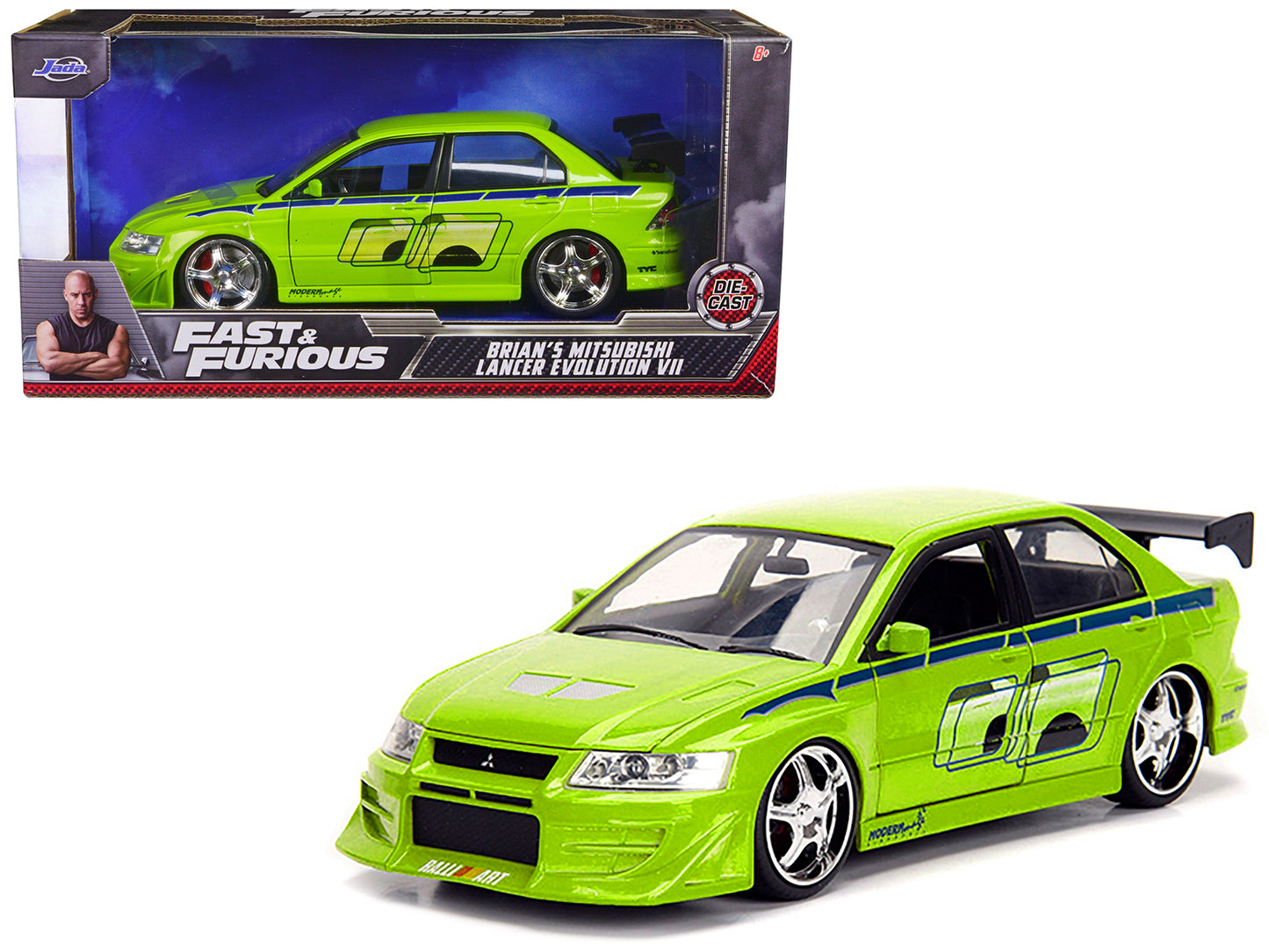 Brian's Mitsubishi Lancer Evolution VII Green with Graphics "Fast & Furious" Movie 1/24 Diecast Model Car by Jada