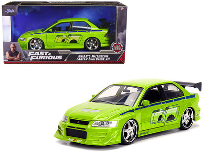 Brian's Mitsubishi Lancer Evolution VII Green with Graphics "Fast & Furious" Movie 1/24 Diecast Model Car by Jada