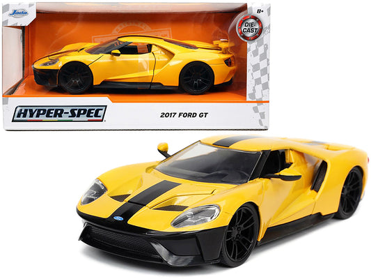 2017 Ford GT Yellow with Black Stripe "Hyper-Spec" Series 1/24 Diecast Model Car by Jada