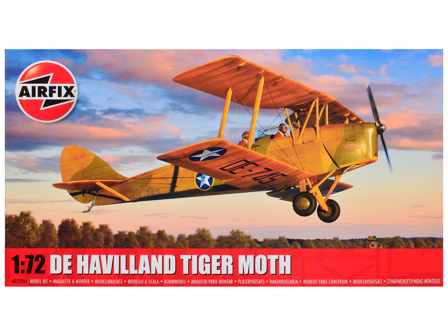 Level 2 Model Kit De Havilland Tiger Moth Aircraft with 2 Scheme Options 1/72 Plastic Model Kit by Airfix