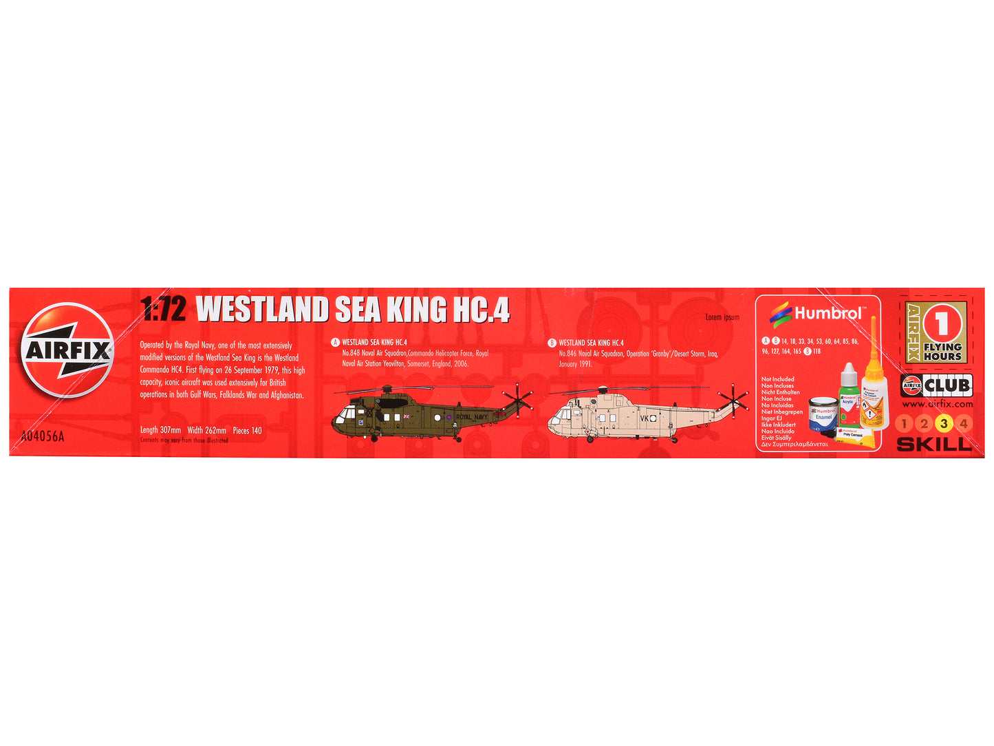 Level 3 Model Kit Westland Sea King HC.4 Helicopter with 2 Scheme Options 1/72 Plastic Model Kit by Airfix