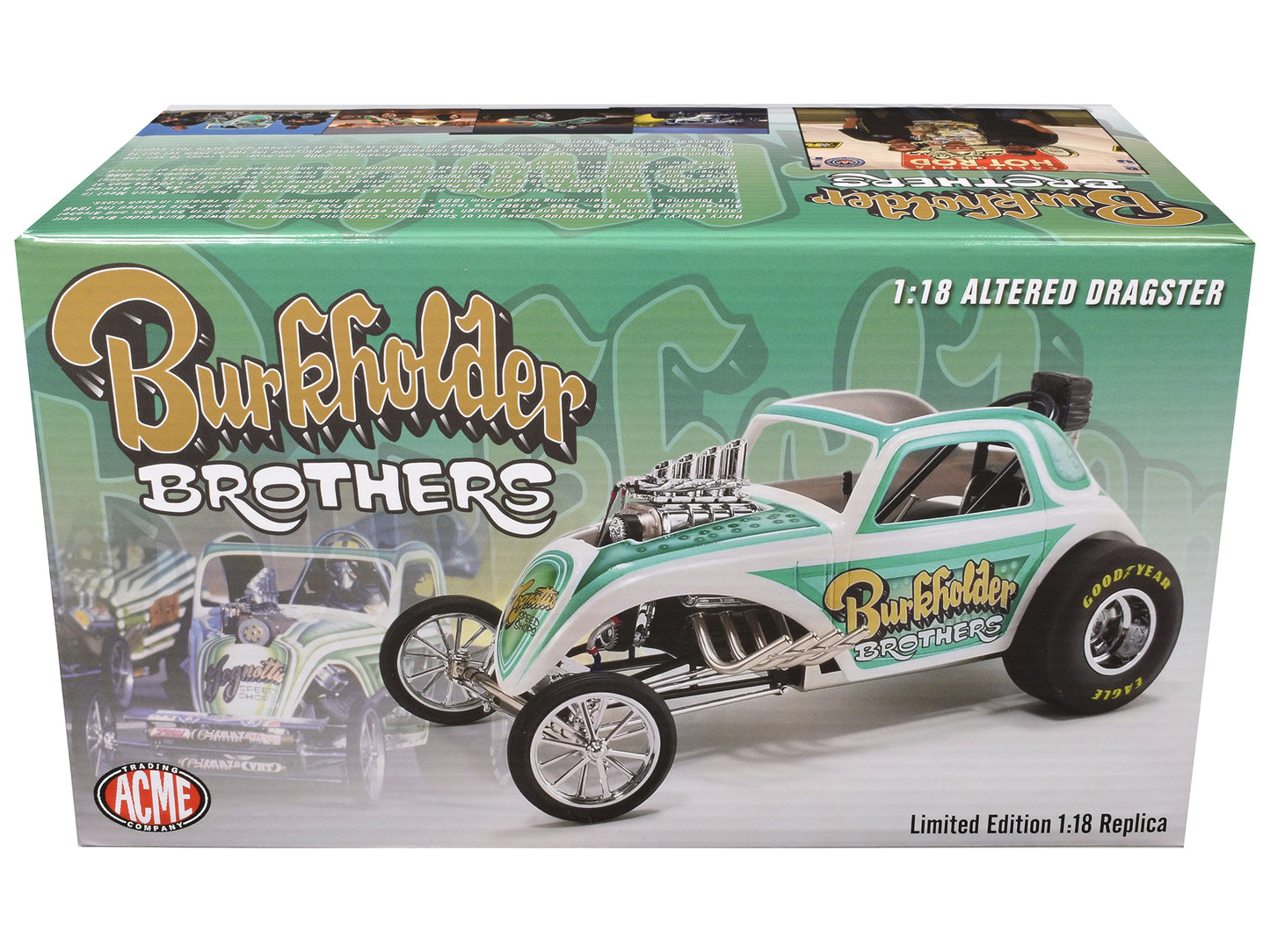 Altered Dragster White and Green "Burkholder Brothers" Limited Edition to 402 pieces Worldwide 1/18 Diecast Model Car by ACME