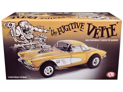 1961 Chevrolet Corvette Gasser "Rat Fink's The Fugitive Vette" Gold Metallic Limited Edition to 414 pieces Worldwide 1/18 Diecast Model Car by ACME