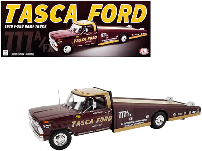 1970 Ford F-350 Ramp Truck Burgundy and Gold "Tasca Ford" Limited Edition to 500 pieces Worldwide 1/18 Diecast Model Car by ACME