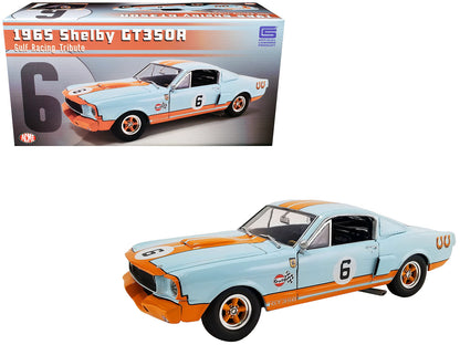 1965 Shelby GT350R #6 Light Blue with Orange Stripes "Gulf Racing Tribute" Limited Edition to 330 pieces Worldwide 1/18 Diecast Model Car by ACME