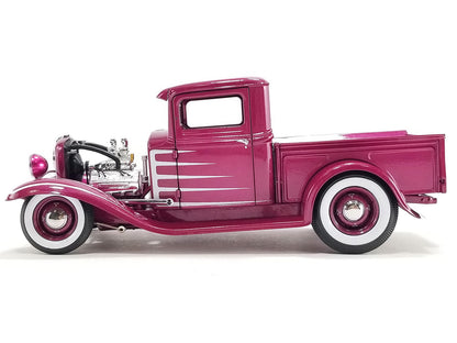 1932 Ford Hot Rod Pickup Truck "Grand National Deuce Series #7" Cotton Candy Pink Metallic with White Graphics Limited Edition to 456 pieces Worldwide 1/18 Diecast Model Car by ACME