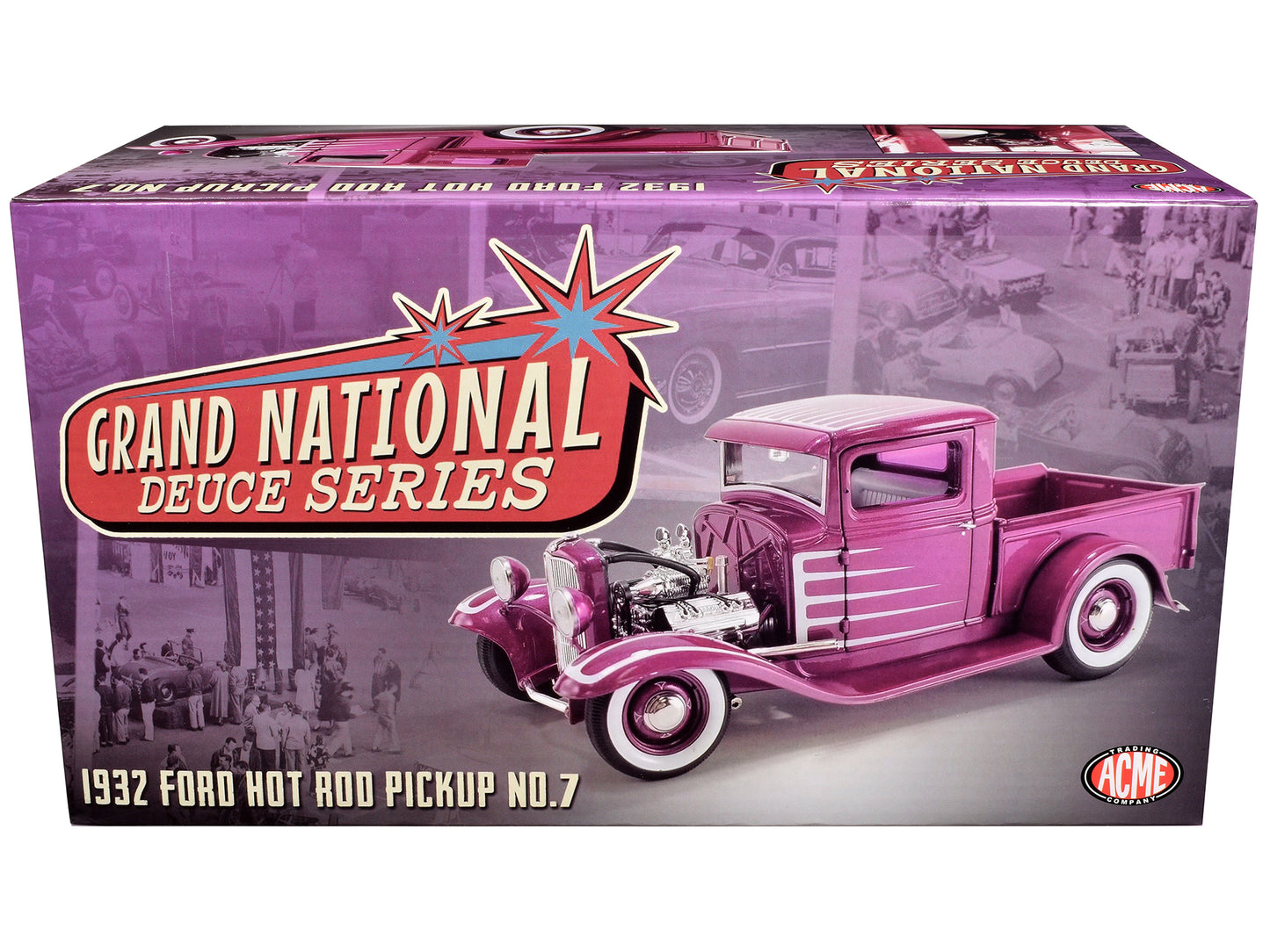 1932 Ford Hot Rod Pickup Truck "Grand National Deuce Series #7" Cotton Candy Pink Metallic with White Graphics Limited Edition to 456 pieces Worldwide 1/18 Diecast Model Car by ACME