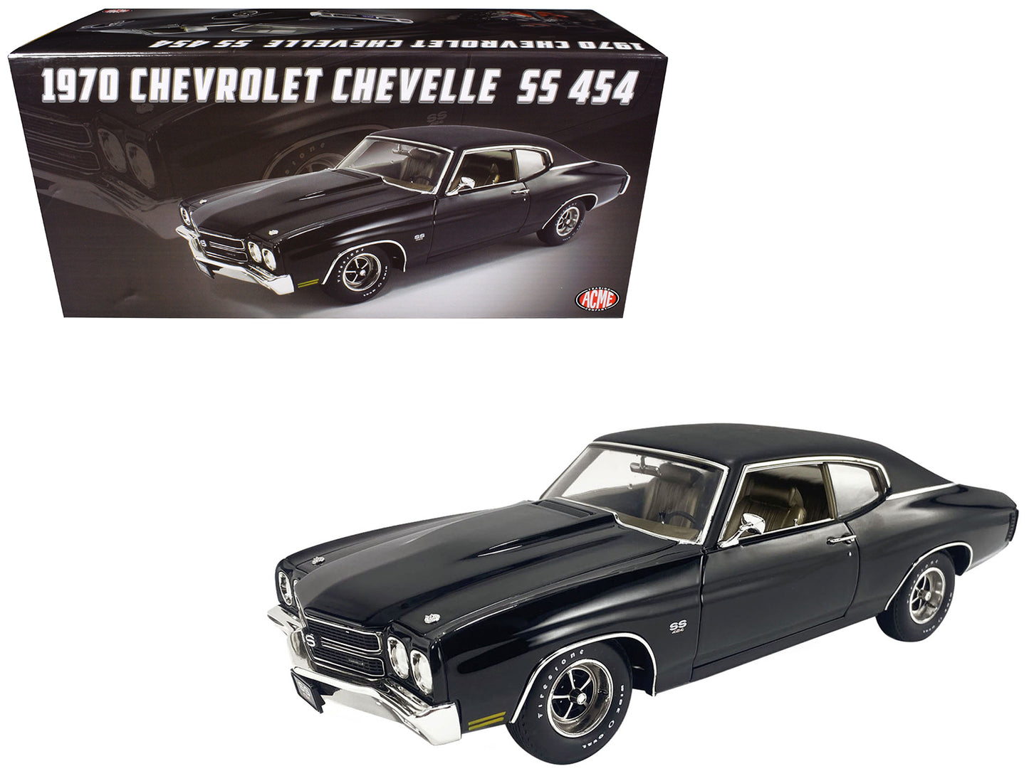 1970 Chevrolet Chevelle SS 454 Tuxedo Black with Gold Interior Limited Edition to 460 pieces Worldwide 1/18 Diecast Model Car by ACME