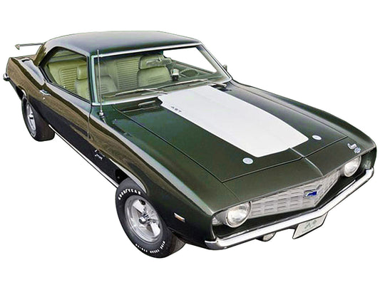 1969 Chevrolet Copo Camaro Dark Green Metallic with White Hood and Green Interior "Built by Dick Harrell" Limited Edition to 864 pieces Worldwide 1/18 Diecast Model Car by ACME