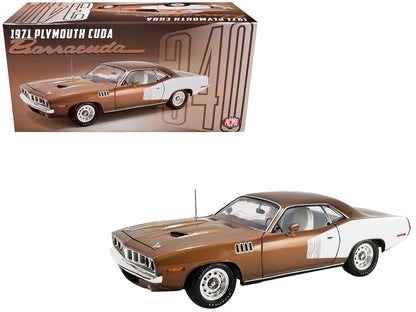 1971 Plymouth Barracuda Tahitian Walnut Metallic and White Limited Edition to 402 pieces Worldwide 1/18 Diecast Model Car by ACME