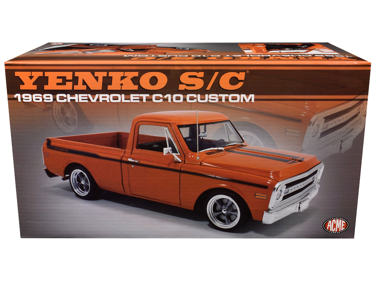 1969 Chevrolet C10 Yenko S/C Custom Pickup Truck Hugger Orange with Black Stripes Limited Edition to 504 pieces Worldwide 1/18 Diecast Model Car by ACME