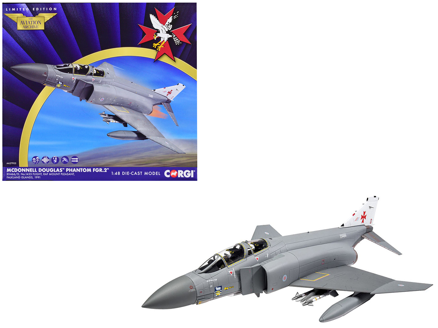 McDonnell Douglas Phantom FGR.2 Fighter Aircraft "#1435 Flight RAF Mount Pleasant Falkland Islands" (1991) Royal Air Force "The Aviation Archive" Series 1/48 Diecast Model by Corgi