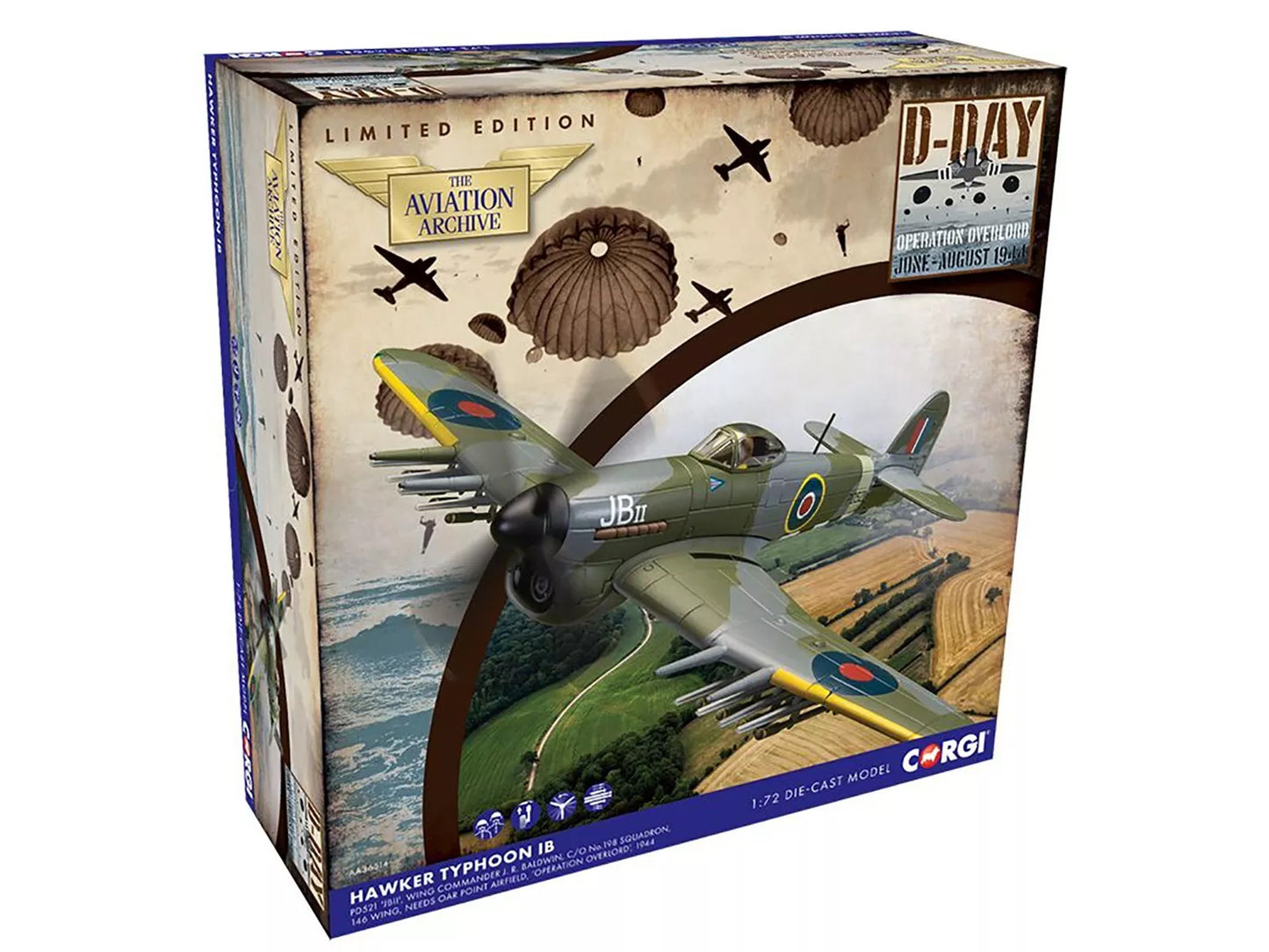 Hawker Typhoon IB Fighter-Bomber Aircraft "JB II No. 198 Squadron 146 Wing" (1944) British Royal Air Force "The Aviation Archive" Series 1/72 Diecast Model by Corgi