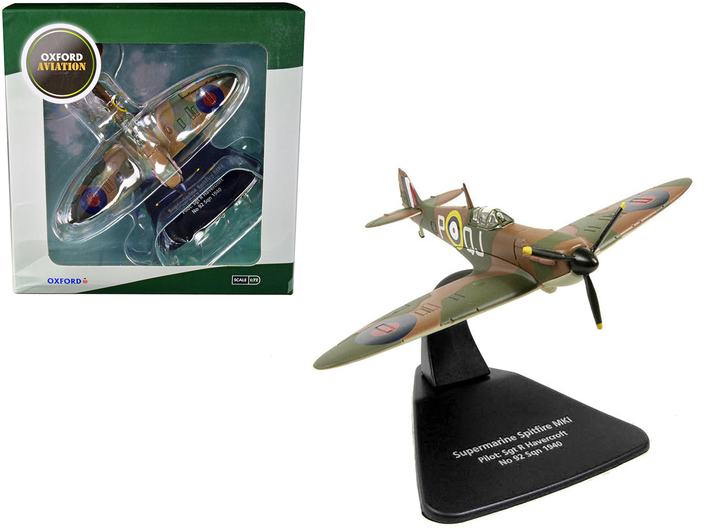 Supermarine Spitfire MK1 SGT R. Havercroft No 92 Sqn 1940 1/72 Diecast Model Airplane by Oxford Diecast