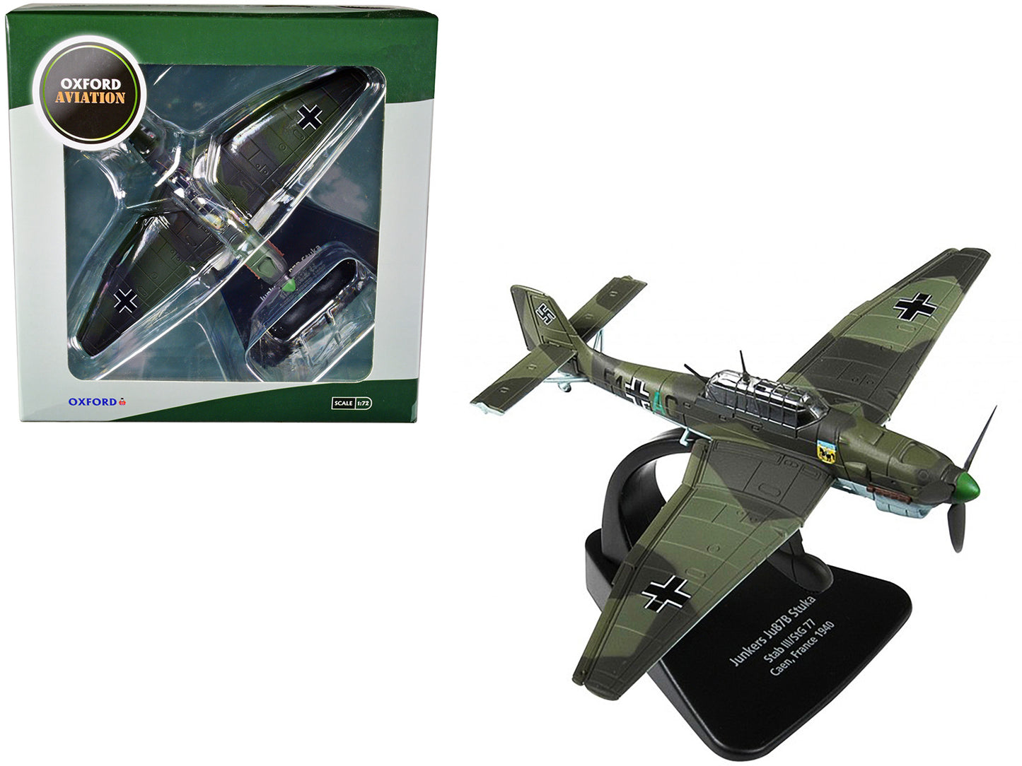 Junkers Ju 87B "Stuka Stab" Dive Bomber Plane III/StG 77 Caen France (1940) "Oxford Aviation" Series 1/72 Diecast Model Airplane by Oxford Diecast