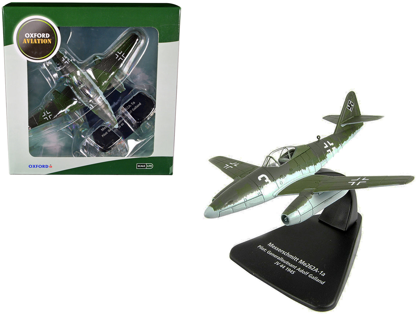 Messerschmitt Me262A-1a Fighter Jet Pilot: Generalleutnant Adolf Galland JV 44 (1945) "Oxford Aviation" Series 1/72 Diecast Model Airplane by Oxford Diecast